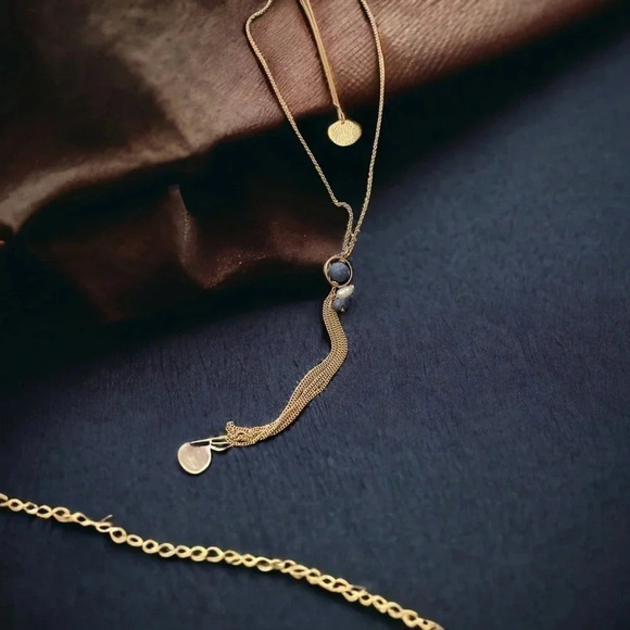 Bohemian Long Layered Tassel Gold Plated Drop Necklace - Picture 3 of 3